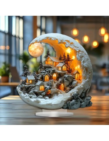 Acryl kerst Maanlicht Huis