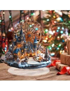 Acryl kerst  huisje met reuze rad