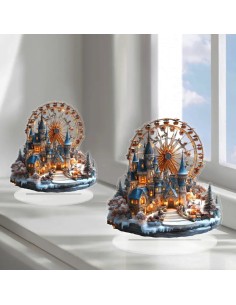 Acryl kerst  huisje met reuze rad 2