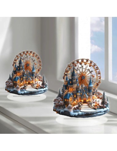 Acryl kerst  huisje met reuze rad