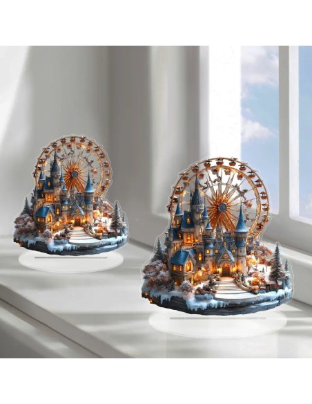 Acryl kerst  huisje met reuze rad